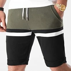 Meilleure vente 🛒 Short Jogging Tricolore 1502 Kaki Blanc Noir de LBO 😍 -France LBO Soldes Boutique lbo 247253 FAB SHALBO 1502 20210219T082816 03