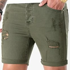 Meilleure vente 💯 Short Jean Avec Dechirures B156PE21 Vert Kaki de LBO 🥰