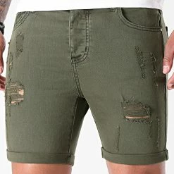 Meilleure vente 💯 Short Jean Avec Dechirures B156PE21 Vert Kaki de LBO 🥰 -France LBO Soldes Boutique lbo 247442 FAB LBO B156PE21 KAKI DESTR 20210419T152907 03