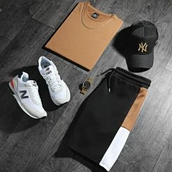 Budget ✔️ Short Jogging A Bandes Poly 1492 Noir Blanc Camel de LBO 🥰 -France LBO Soldes Boutique lbo 248887 FAB SHALBO 1492 20210311T144835 05