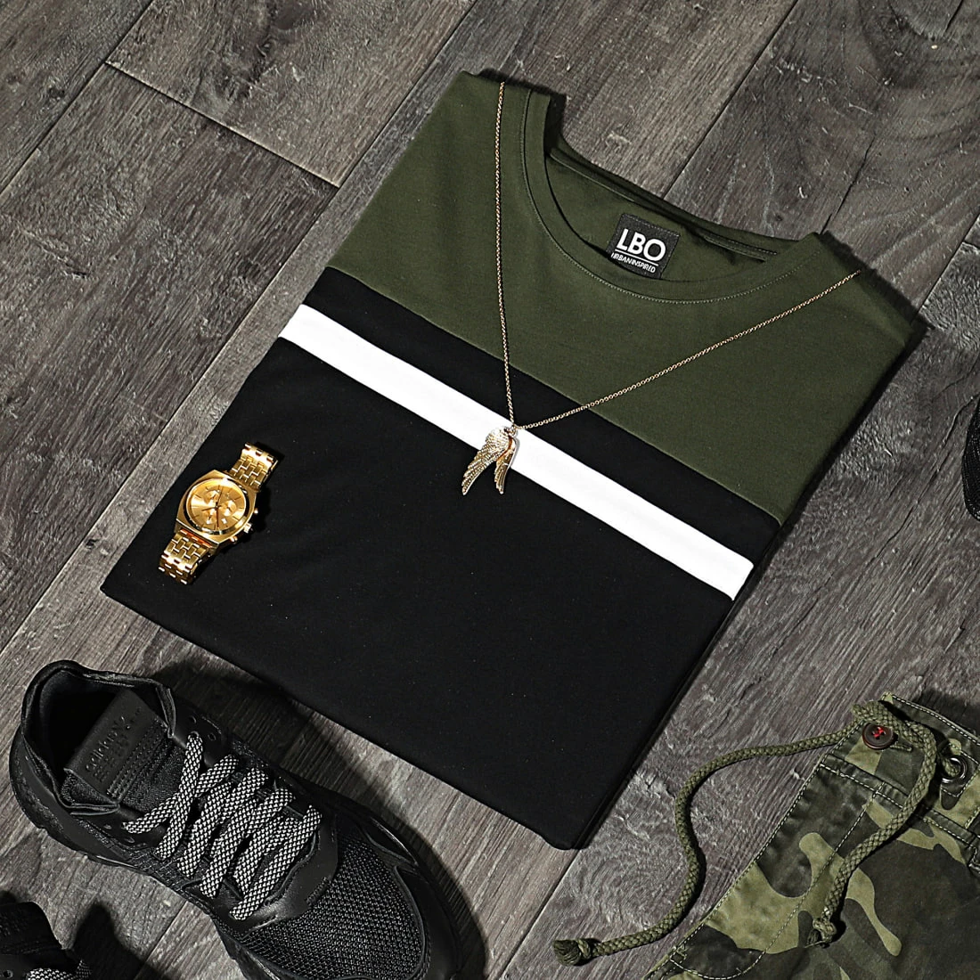 Budget ❤️ Tee 👕 Shirt Tricolore 1543 Kaki Blanc Noir de LBO 🎁 6 Budget ❤️ Tee 👕 Shirt Tricolore 1543 Kaki Blanc Noir de LBO 🎁 – Image 4