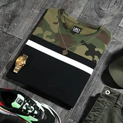 Promo 🧨 Tee 👕 Shirt Tricolore 1576 Vert Kaki Noir Camouflage de LBO 🎉 -France LBO Soldes Boutique lbo 248907 FAB SHALBO 1576 20210308T073009 04