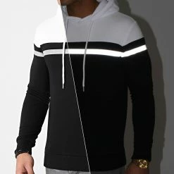 Coupon 🎁 Sweat Capuche Tricolore Bande Reflector 1270 Noir Blanc de LBO ⌛