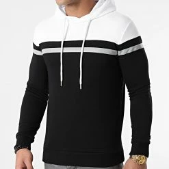 Coupon 🎁 Sweat Capuche Tricolore Bande Reflector 1270 Noir Blanc de LBO ⌛ -France LBO Soldes Boutique lbo 249160 FAB SHALBO 1270 20210312T153524 03