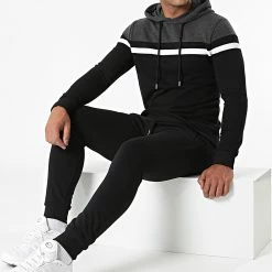 Coupon 🌟 Ensemble De Survêtement Tricolore 1567 Gris Anthracite Chiné Noir de LBO ❤️