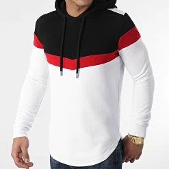 Meilleur prix ✔️ Sweat Capuche Oversize Tricolore Retro 1558 Noir Rouge Blanc de LBO 🧨
