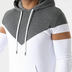 Meilleure affaire 👏 Sweat Capuche Tricolore 1548 Blanc Gris Chiné Camel de LBO ✨ -France LBO Soldes Boutique lbo 253836 FAB SHALBO 1548 20210326T152425 02