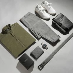 Sortie 🔔 Chemise Manches Longues Col Mao Slim Fit 1706 Vert Kaki de LBO 🌟 -France LBO Soldes Boutique lbo 255462 FAB SHALBO 1706 20210505T135443 05