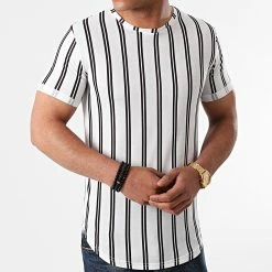 Meilleure affaire 🥰 Tee 👕 Shirt Oversize A Rayures 1248 Blanc de LBO ❤️