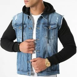 Vente flash 🎉 Veste Jean A Capuche 1520 Bleu Denim Noir de LBO 😀 -France LBO Soldes Boutique lbo 256846 FAB SHALBO 1520 20210917T122303 03