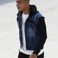 Grosses soldes 🧨 Veste Jean A Capuche 1521 Bleu Foncé Denim Noir de LBO 👍 -France LBO Soldes Boutique lbo 256850 FAB SHALBO 1521 20210707T082802 05