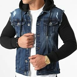 Grosses soldes 🧨 Veste Jean A Capuche 1521 Bleu Foncé Denim Noir de LBO 👍 -France LBO Soldes Boutique lbo 256850 FAB SHALBO 1521 20210917T122338 03