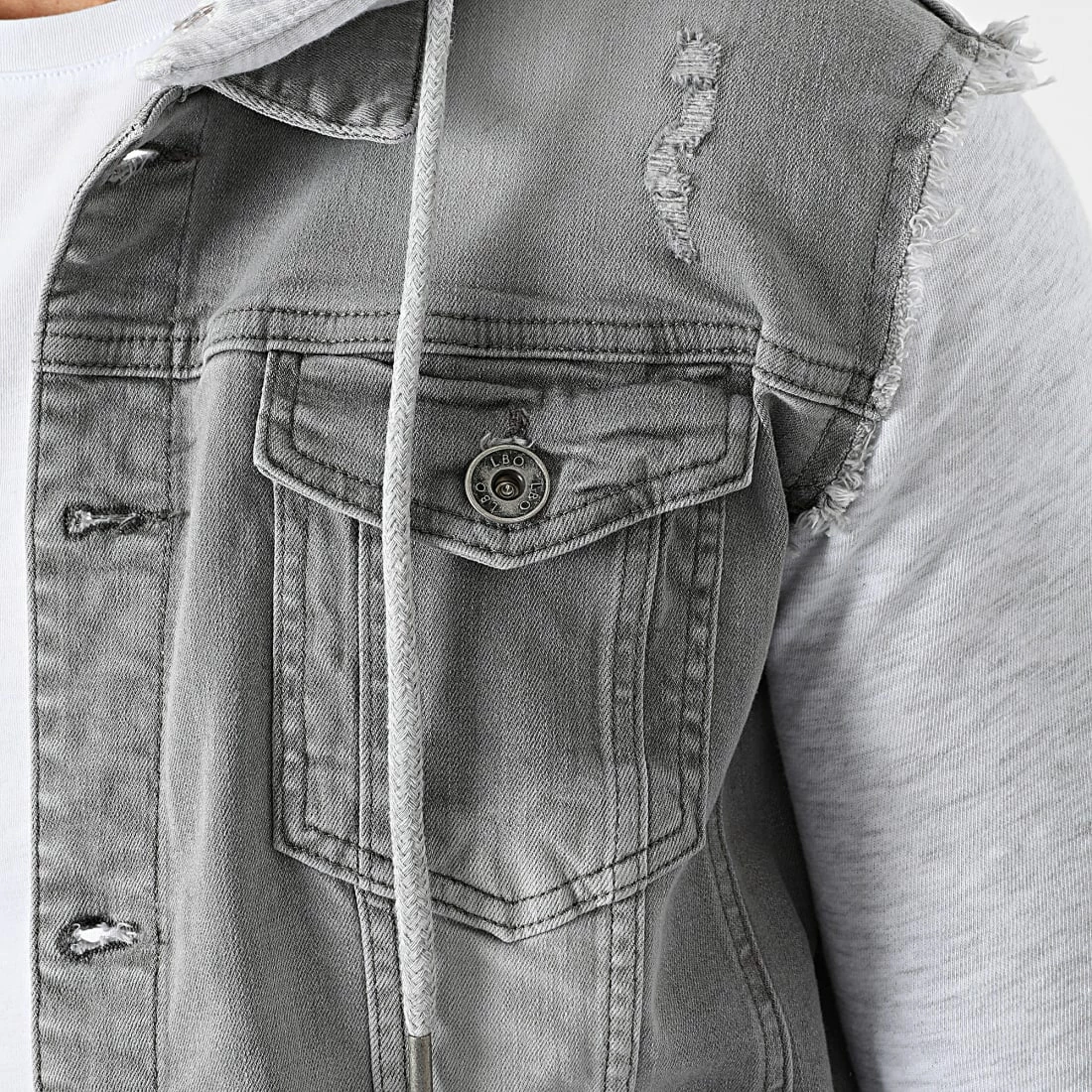 Bon marché 💯 Veste Jean A Capuche 1528 Gris Denim Gris Clair de LBO 🌟 4 Bon marché 💯 Veste Jean A Capuche 1528 Gris Denim Gris Clair de LBO 🌟 – Image 2
