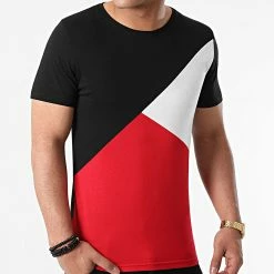 Vente flash 👍 Tee 👚 Shirt Tricolore 1740 Noir Blanc Rouge de LBO 👏
