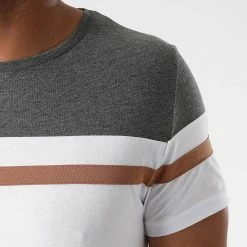 Meilleure vente ✨ Ensemble Tee 👕 Shirt Pantalon Jogging Tricolore 1753 Gris Camel Blanc de LBO 👍 -France LBO Soldes Boutique lbo 262932 FAB SHALBO 1753 20210603T143409 03