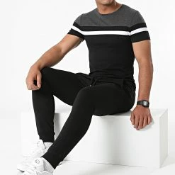 Meilleur prix ⭐ Ensemble Tee 👕 Shirt Pantalon Jogging Tricolore 1754 Noir Gris Anthracite de LBO 🎁