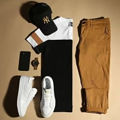 Coupon 🎉 Tee 👚 Shirt Tricolore 1644 Blanc Camel Noir de LBO 😍 -France LBO Soldes Boutique lbo 263520 FAB SHALBO 1644 20210428T085642 03