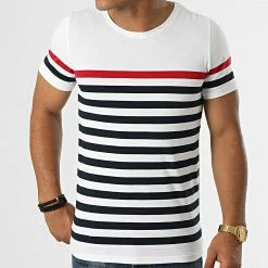 De gros 🥰 Tee 👕 Shirt A Rayures 1702 Blanc Bleu Marine Rouge de LBO ✨