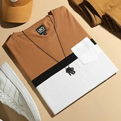 Meilleure affaire 💯 Tee 👚 Shirt Poche Tricolore 1704 Camel Blanc de LBO 😀 -France LBO Soldes Boutique lbo 263558 FAB SHALBO 1704 20210428T090355 04