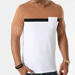 Meilleure affaire 💯 Tee 👚 Shirt Poche Tricolore 1704 Camel Blanc de LBO 😀