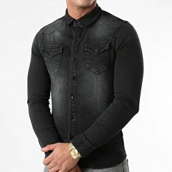 Offres 😀 Chemise Jean Manches Longues Slim Fit Jean 868 Noir Denim de LBO 👏