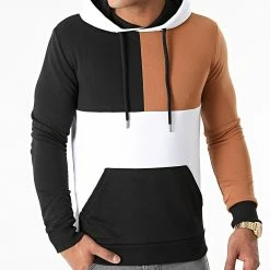 Le moins cher ✔️ Sweat Capuche Colorblock 1715 Noir Blanc Camel de LBO 😍