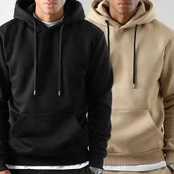 Le moins cher 🤩 Lot de 2 Sweats Capuche 1768 Beige Noir de LBO 😉