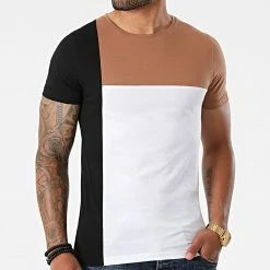 Meilleure vente 🔔 Tee 👕 Shirt Bande Tricolore 1773 Blanc Noir Camel de LBO ⭐