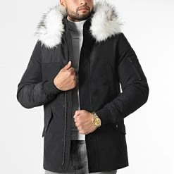 Offres 🎁 Parka Tech Premium Avec Fourrure Blanche 0024 Noir de LBO 🔔