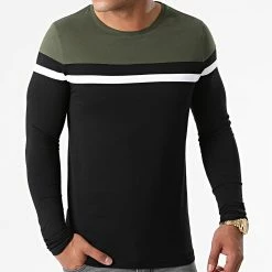 Meilleure affaire 😍 Tee 👕 Shirt Manches Longues Tricolore 1814 Vert Kaki Noir de LBO 😉