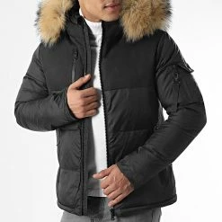 Nouveau 🎁 Doudoune Capuche Tech Puffer Avec Fourrure Beige 0018 Noir de LBO 🎉