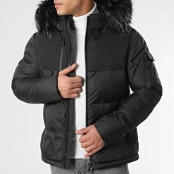 Promo 🌟 Doudoune Capuche Tech Puffer Avec Fourrure Noir Melange 0019 Noir de LBO 😀