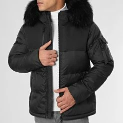 Meilleure affaire 😍 Doudoune Capuche Tech Puffer Avec Fourrure Noir 0020 Noir de LBO ⭐