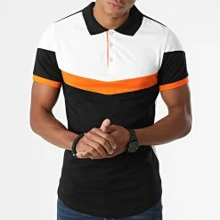Nouveau ❤️ Polo Manches Courtes Tricolore 1855 Noir Blanc Orange de LBO ⌛
