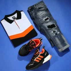 Nouveau ❤️ Polo Manches Courtes Tricolore 1855 Noir Blanc Orange de LBO ⌛ -France LBO Soldes Boutique lbo 270365 FAB SHALBO 1855 20210927T083007 04