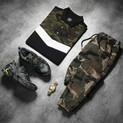 Le moins cher 🛒 Polo Manches Courtes Tricolore 1762 Noir Blanc Vert Kaki Camouflage de LBO 🔔 -France LBO Soldes Boutique lbo 274172 FAB SHALBO 1762 20211208T151017 05