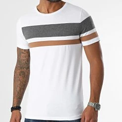 Meilleur prix 😀 Tee 👚 Shirt Slim Fit Tricolore 1654 Anthracite Blanc Camel de LBO 🔔