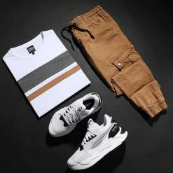 Meilleur prix 😀 Tee 👚 Shirt Slim Fit Tricolore 1654 Anthracite Blanc Camel de LBO 🔔 -France LBO Soldes Boutique lbo 275348 FAB SHALBO 1654 20210922T153625 03