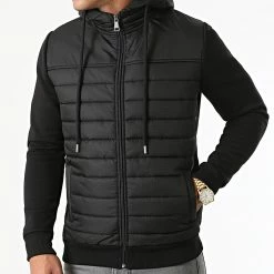 Le moins cher ❤️ Veste Zippée Capuche Bimatière Tech 1544 Noir de LBO 🧨