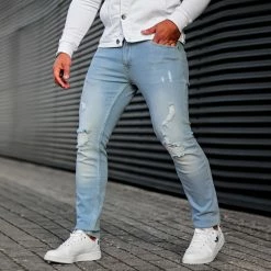 Meilleure vente 🌟 Jean Slim Fit Avec Déchirures 1869 Bleu Wash de LBO 🎉 -France LBO Soldes Boutique lbo 277038 FAB SHALBO 1869 20220207T123028 05