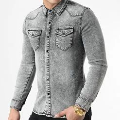 Promo 🔥 Chemise Jean Manches Longues 867 Gris Denim de LBO 👍 -France LBO Soldes Boutique lbo 277467 FAB SHALBO 867 20220304T082754 03