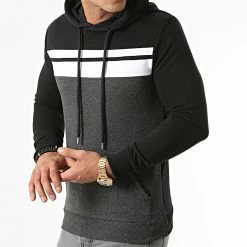 De gros ⭐ Sweat Capuche Slim Fit Tricolore 1962 Gris Anthracite Noir de LBO 🔥