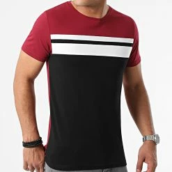 Budget ✨ Tee 👚 Shirt Tricolore Avec Bandes 1965 Noir Bordeaux Blanc de LBO ⭐