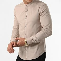 Le moins cher 😉 Chemise Manches Longues Col Mao Slim Fit 1996 Beige de LBO 😍 -France LBO Soldes Boutique lbo 283218 FAB SHALBO 1996 20211015T160113 03