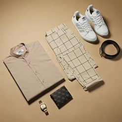 Le moins cher 😉 Chemise Manches Longues Col Mao Slim Fit 1996 Beige de LBO 😍 -France LBO Soldes Boutique lbo 283218 FAB SHALBO 1996 20211110T084035 05