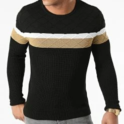 Tout neuf 🧨 Pull Tricolore 0106 Noir Blanc Camel de LBO 🔥