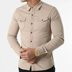 Meilleure vente 🎁 Chemise Jean Manches Longues Slim Fit 2086 Beige de LBO 😀