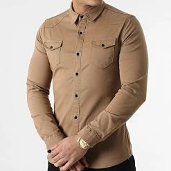 Acheter 🥰 Chemise Jean Manches Longues Slim Fit 2087 Camel de LBO 🧨 -France LBO Soldes Boutique lbo 285225 FAB SHALBO 2087 20220225T153419 03