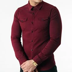 Grosses soldes 😍 Chemise Jean Manches Longues Slim Fit 2089 Bordeaux de LBO ✨