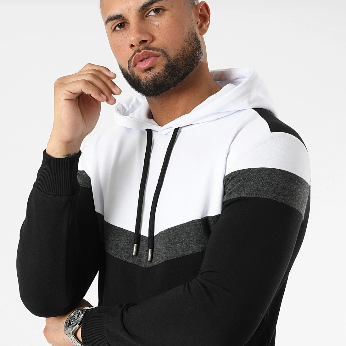 Vente flash 💯 Sweat Capuche Oversize Tricolore Retro 2109 Noir Blanc Gris Anthracite de LBO 🌟 4 Vente flash 💯 Sweat Capuche Oversize Tricolore Retro 2109 Noir Blanc Gris Anthracite de LBO 🌟 – Image 2